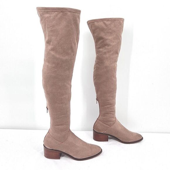 Steve Madden Gabbie Tan Vegan Suede Stretch Over The Knee Block Heel Boots 7.5 - Picture 2 of 13